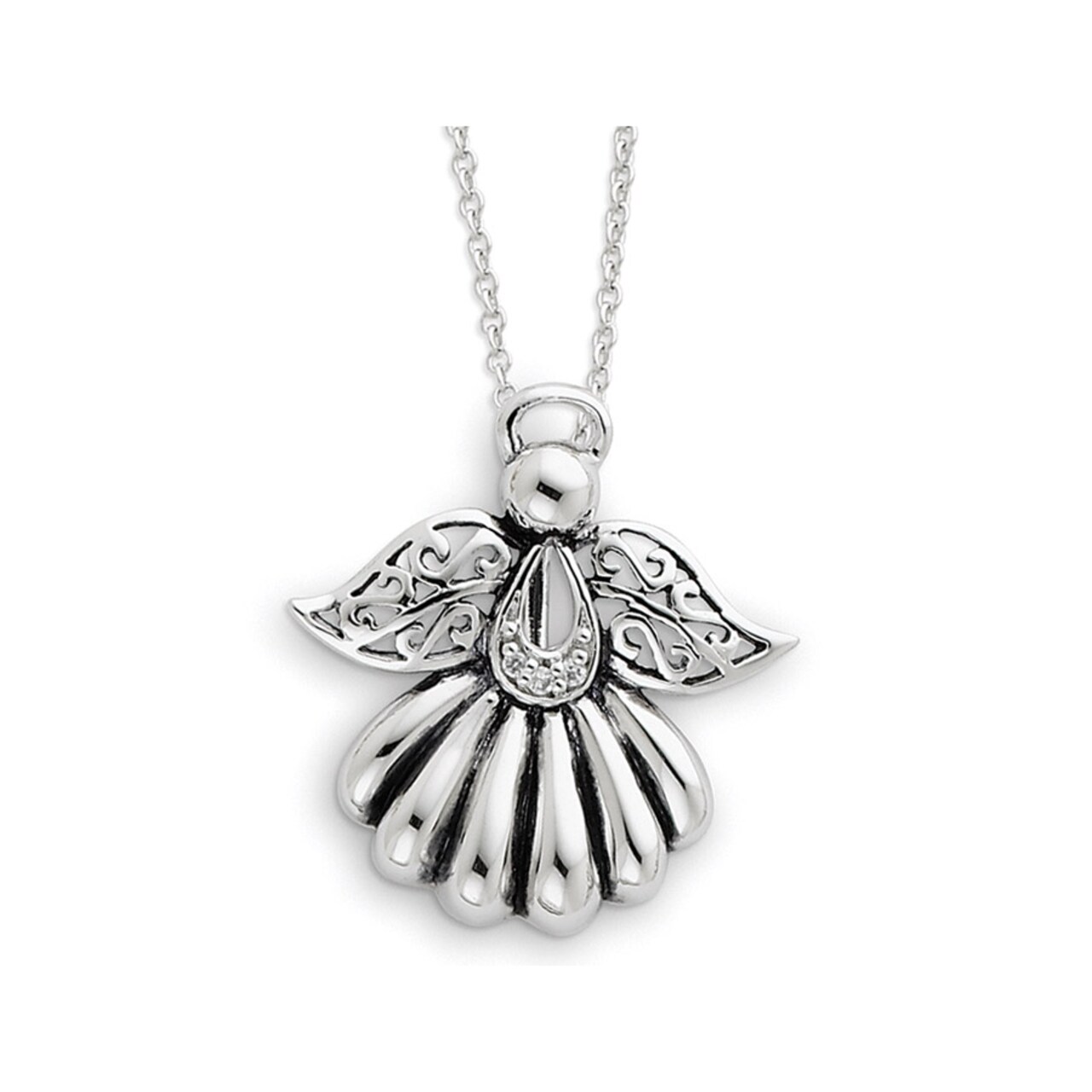 Gem And Harmony Angel of Remembrance Pendant Necklace in Sterling Silver with Chain